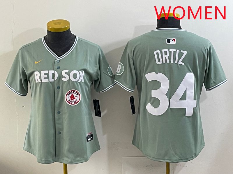 Women 2025 Boston Red Sox 34 Ortiz Green Joint Name Nike MLB Jersey style 9